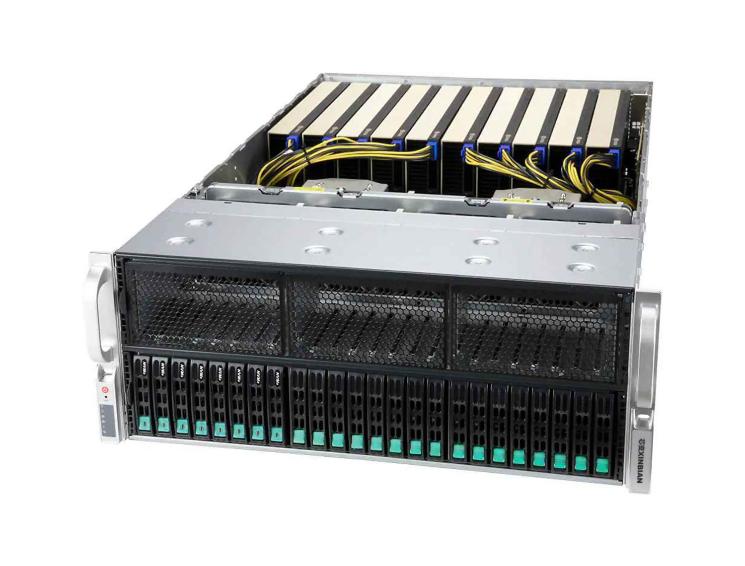 芯变 XinServer XR9430S 4U机架式 AI服务器 支持2颗第3代至强可扩展处理器 10张双宽GPU 32个内存插槽 24块热插拔硬盘产品图片2